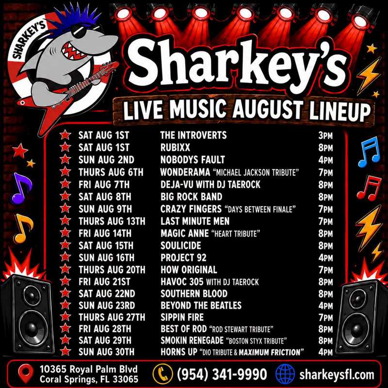 Sharkeys August live music